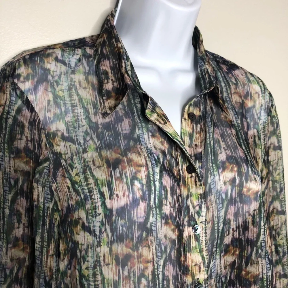 Theyskens' Theory Sheer Printed Silk Button Down - Picture 2 of 7